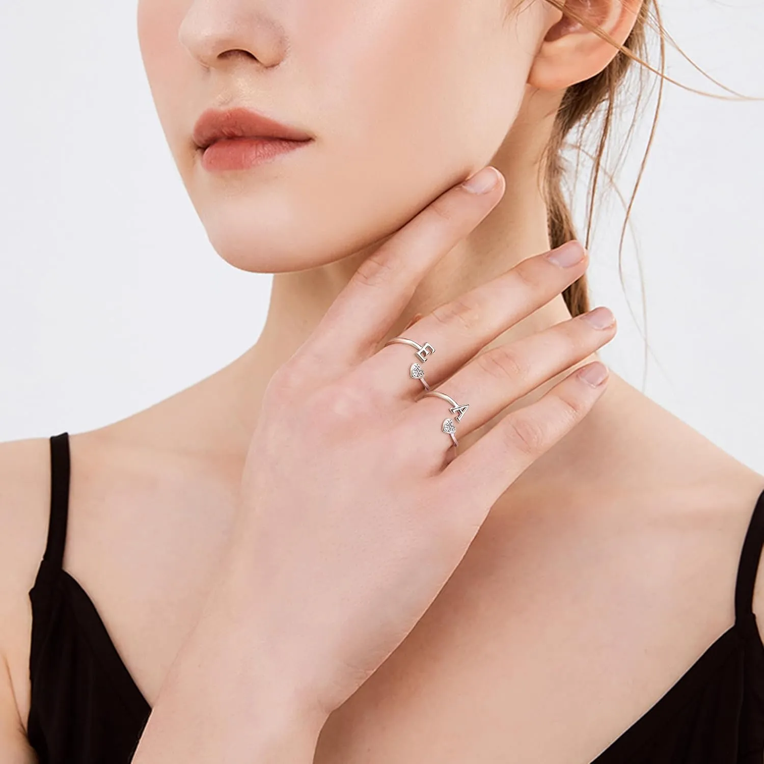 MILACOLATO 925 Sterling Silver Initial Rings for Women Teen Girl 18K Gold Plated Heart Letter Rings Adjustable Capital Letter Ring Stackable Thumb Pinky Rings for Mothers Daughter Birthday Bridesmaid Gifts Jewelry