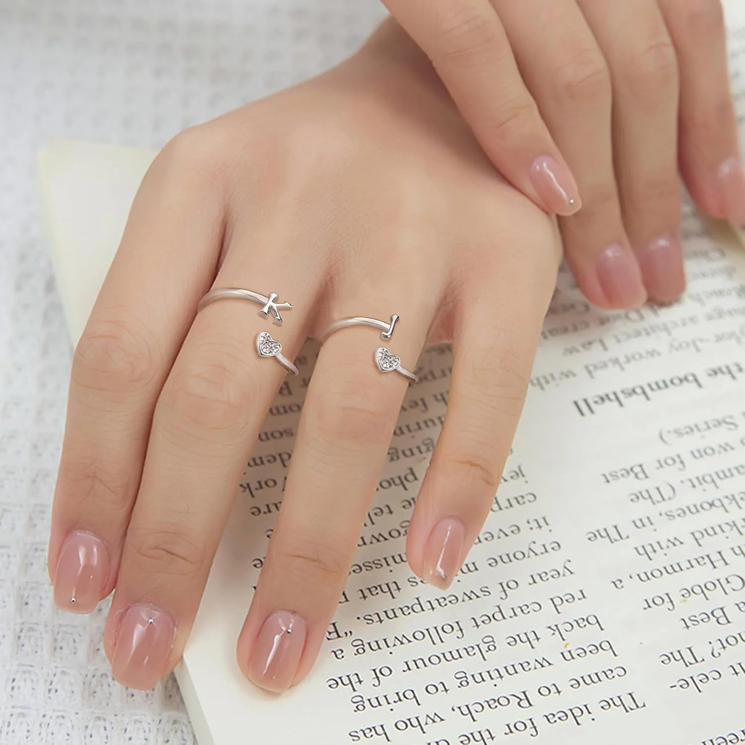 MILACOLATO 925 Sterling Silver Initial Rings for Women Teen Girl 18K Gold Plated Heart Letter Rings Adjustable Capital Letter Ring Stackable Thumb Pinky Rings for Mothers Daughter Birthday Bridesmaid Gifts Jewelry