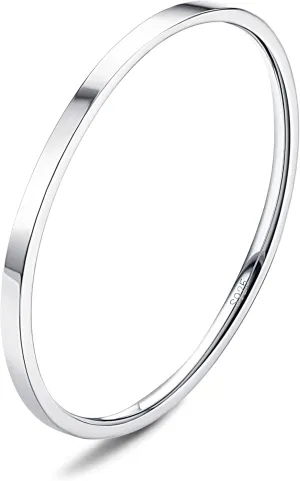 MILACOLATO S925 Sterling Silver Rings for Women Men 18K White Gold Plated Stackable Statement Thin Plain Thumb Ring High Polished Wedding Band Ring Comfort Fit Size 4 to 12, 1mm 2mm 3mm 4mm 6mm
