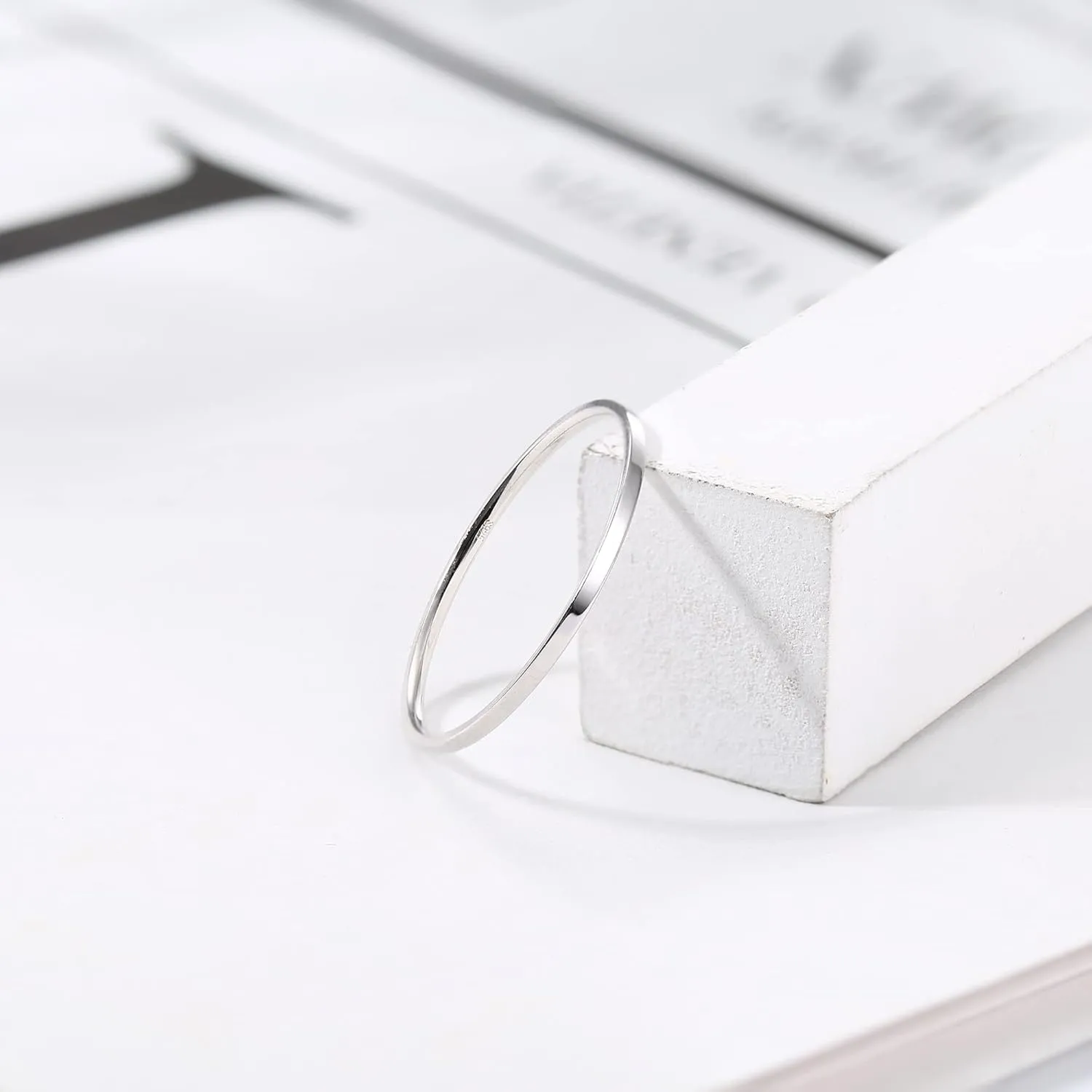 MILACOLATO S925 Sterling Silver Rings for Women Men 18K White Gold Plated Stackable Statement Thin Plain Thumb Ring High Polished Wedding Band Ring Comfort Fit Size 4 to 12, 1mm 2mm 3mm 4mm 6mm