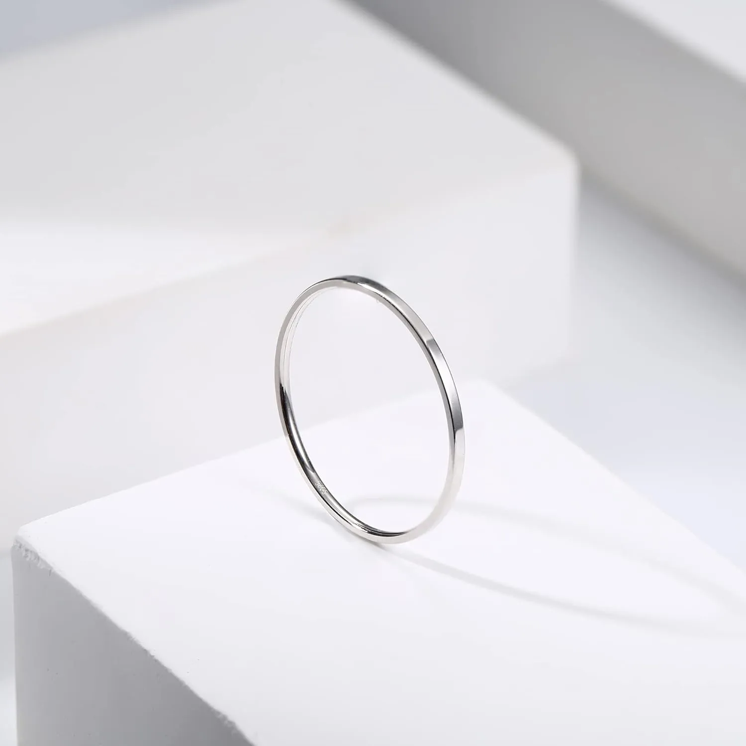 MILACOLATO S925 Sterling Silver Rings for Women Men 18K White Gold Plated Stackable Statement Thin Plain Thumb Ring High Polished Wedding Band Ring Comfort Fit Size 4 to 12, 1mm 2mm 3mm 4mm 6mm