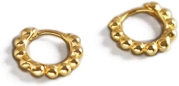Minimalist Ball Bead Small Hoop Earrings for Women Girls S925 Sterling Silver Pierced Ear Simple Cartilage Tragus Sleeper Huggie Mini Hoops Irregular Tiny Dot Hinged Fashion Jewelry