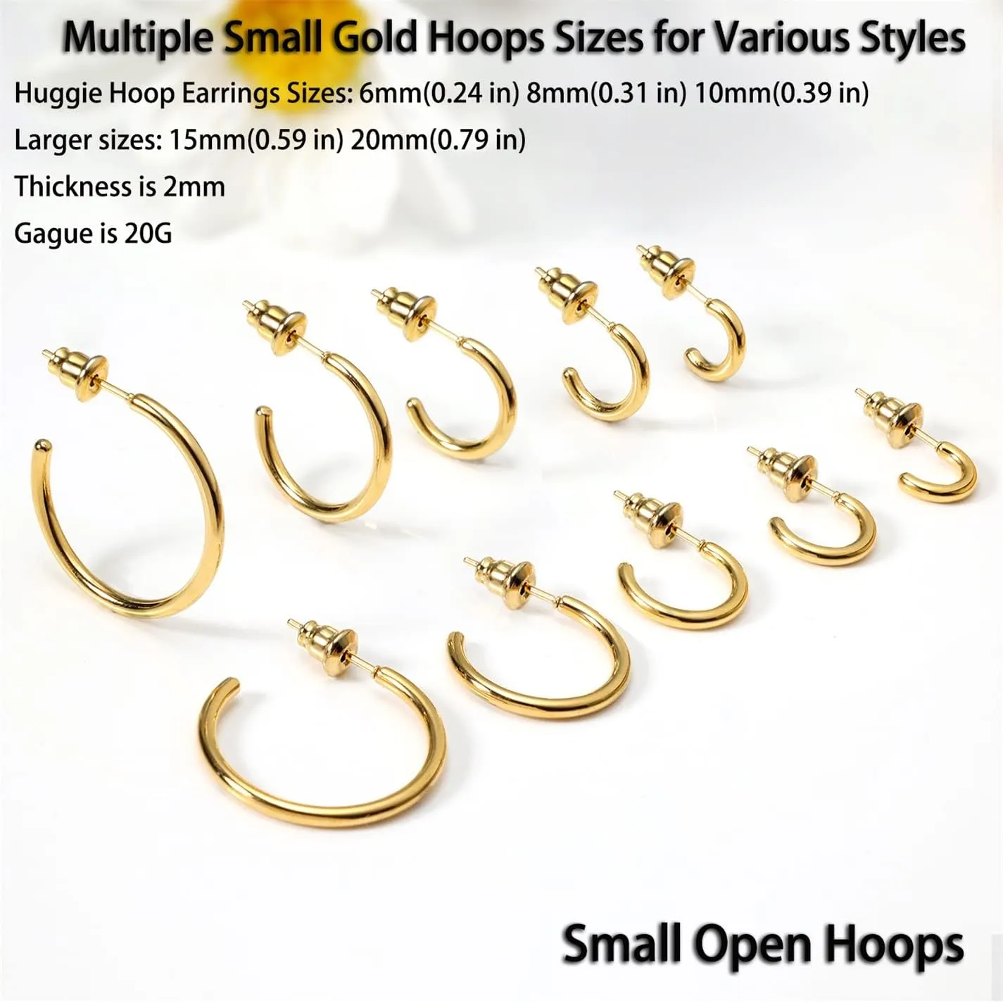 Minimalist Hoops for Women - 14K Gold Open Huggie Hoop Earrings, Hypoallergenic Tiny Hoops in Gold and Silver (Set of 1-5 Pairs)