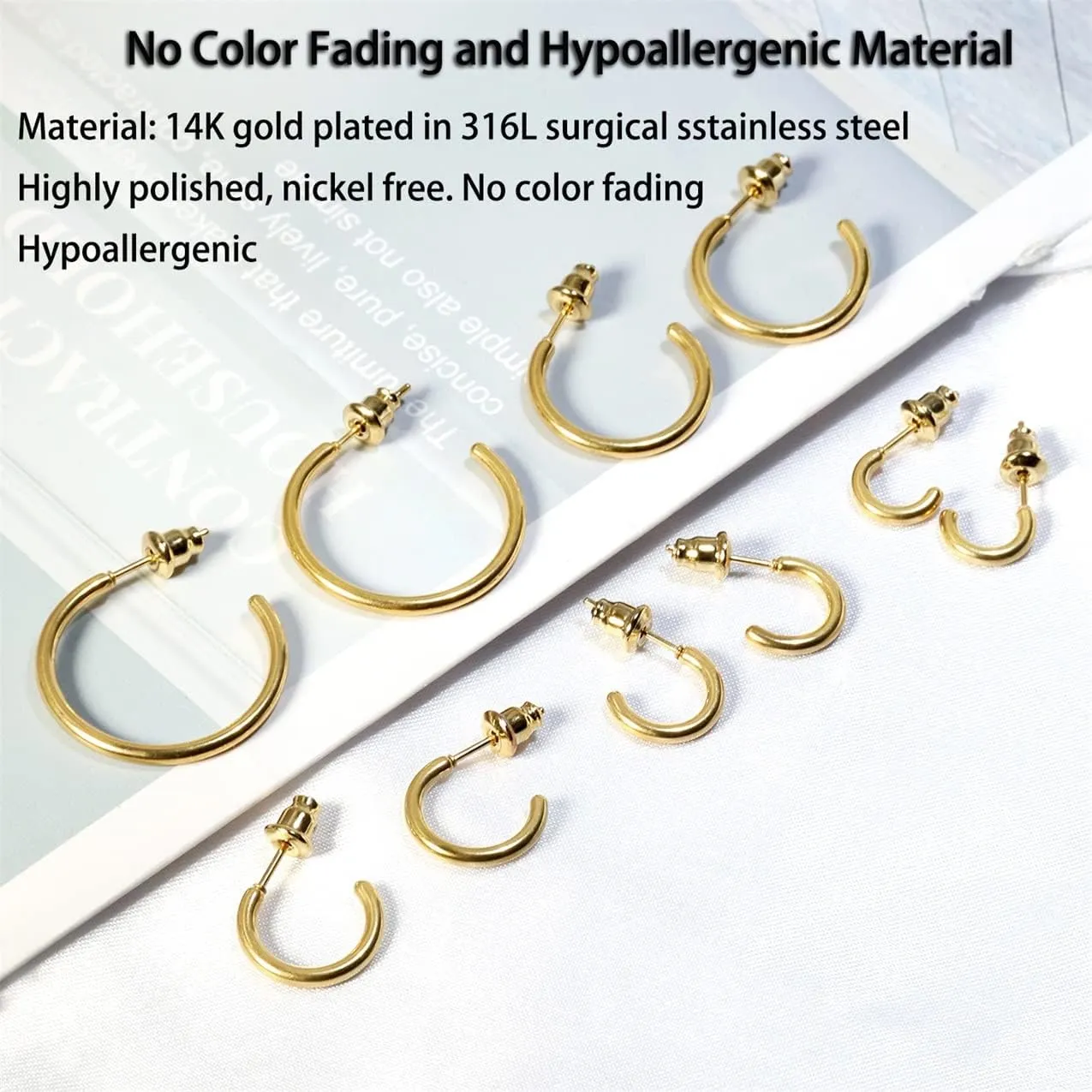 Minimalist Hoops for Women - 14K Gold Open Huggie Hoop Earrings, Hypoallergenic Tiny Hoops in Gold and Silver (Set of 1-5 Pairs)