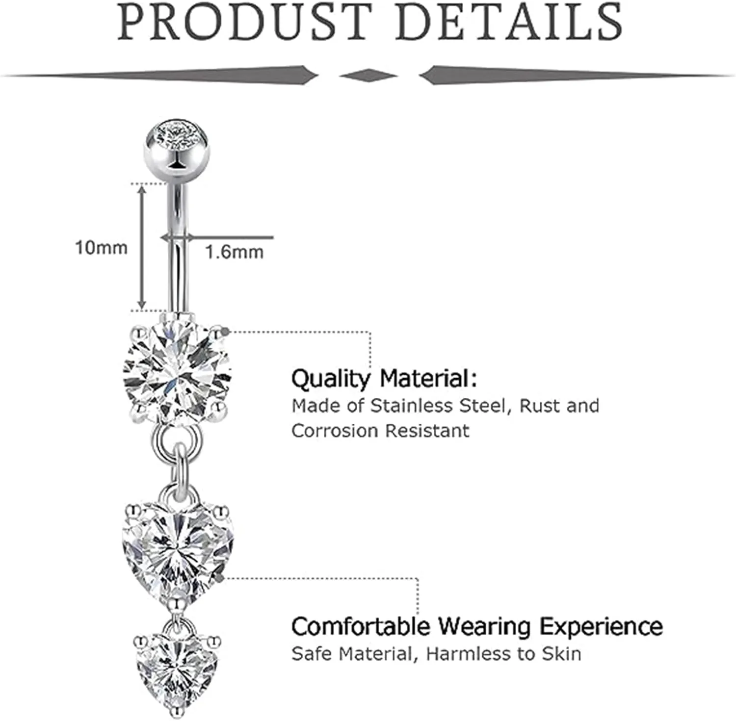 MODRSA Belly Jewellery Piercing - Belly Button Rings with silver & Pink Pearl Navel Opener