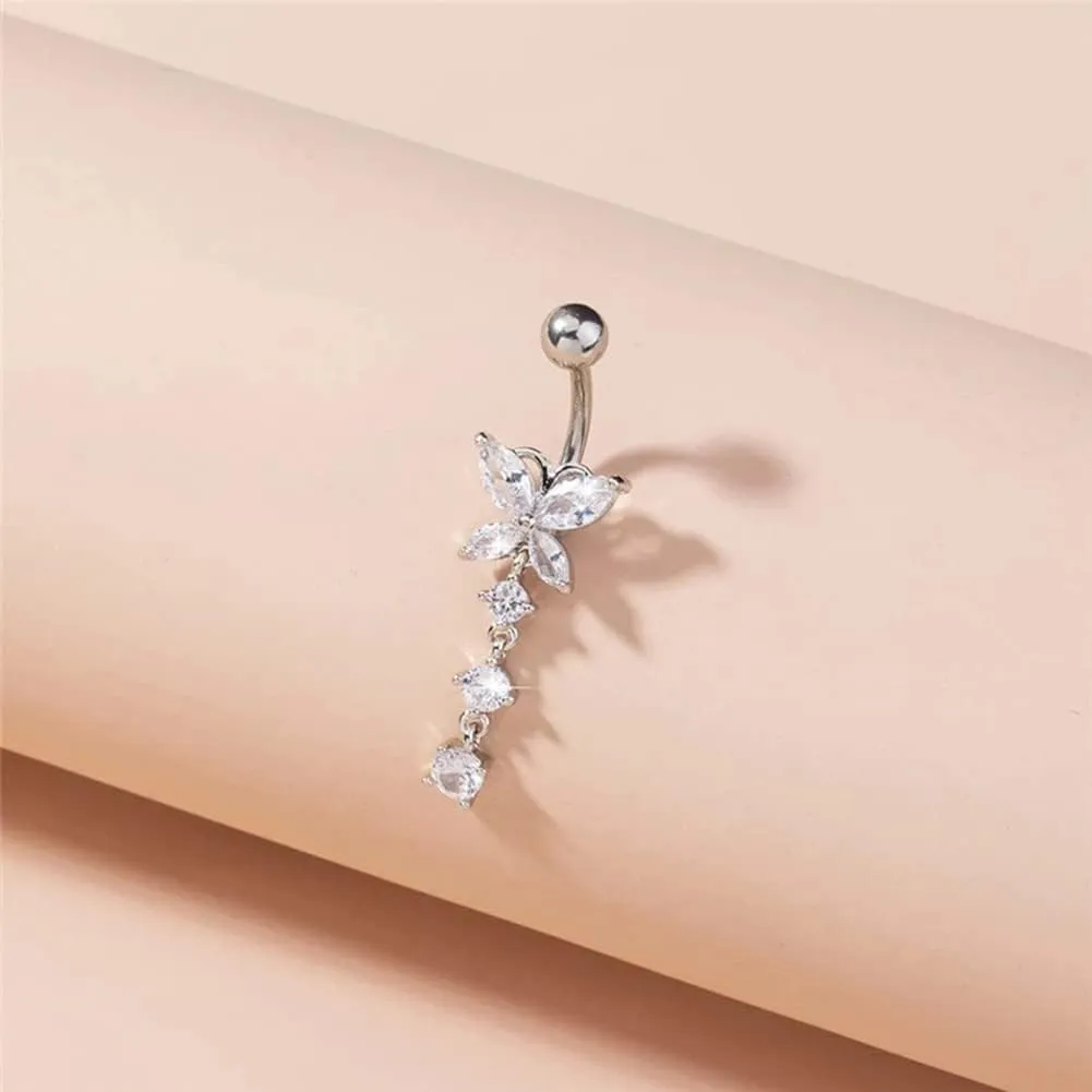 MODRSA Belly Jewellery Piercing - Belly Button Rings with silver & Pink Pearl Navel Opener