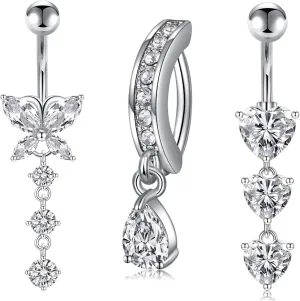 MODRSA Belly Jewellery Piercing - Belly Button Rings with silver & Pink Pearl Navel Opener