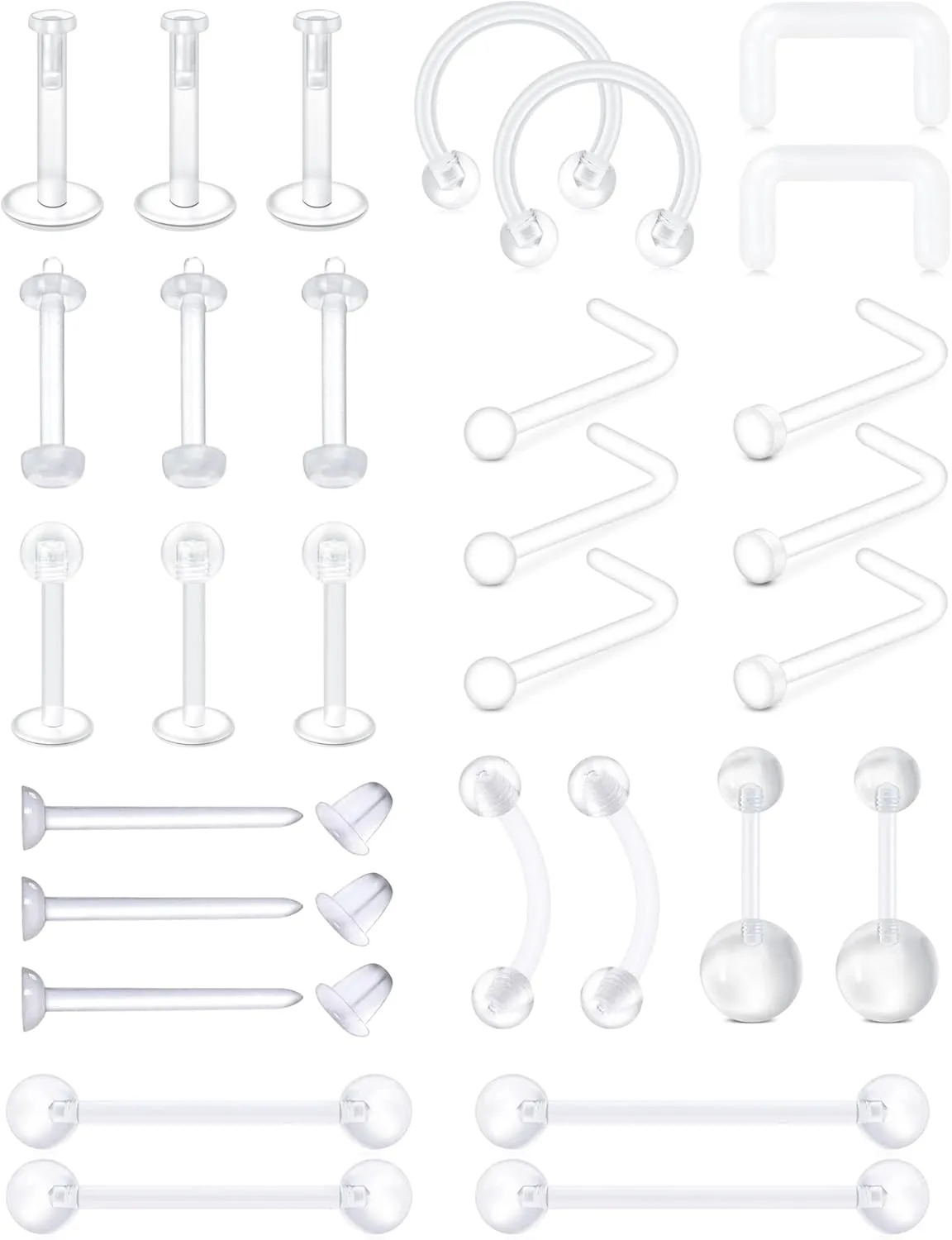 MODRSA Clear Nose Rings & Studs - Plastic Nose Piercing Retainers - 16g, 18g, 20g - Clear Cartilage Earrings & Lip Piercing Retainer