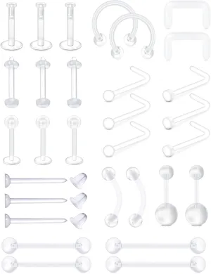MODRSA Clear Nose Rings & Studs - Plastic Nose Piercing Retainers - 16g, 18g, 20g - Clear Cartilage Earrings & Lip Piercing Retainer