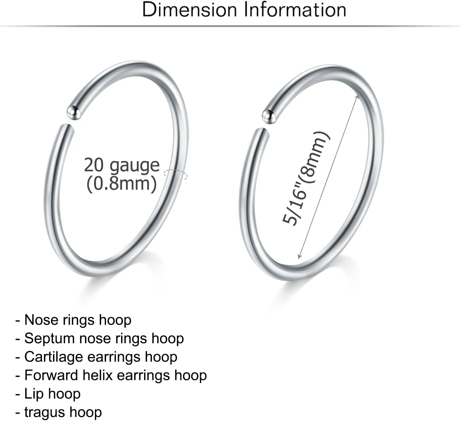 MODRSA Nose Rings - Hoops & Hoop Earrings for Cartilage & Tragus - 22g, 20g, 18g