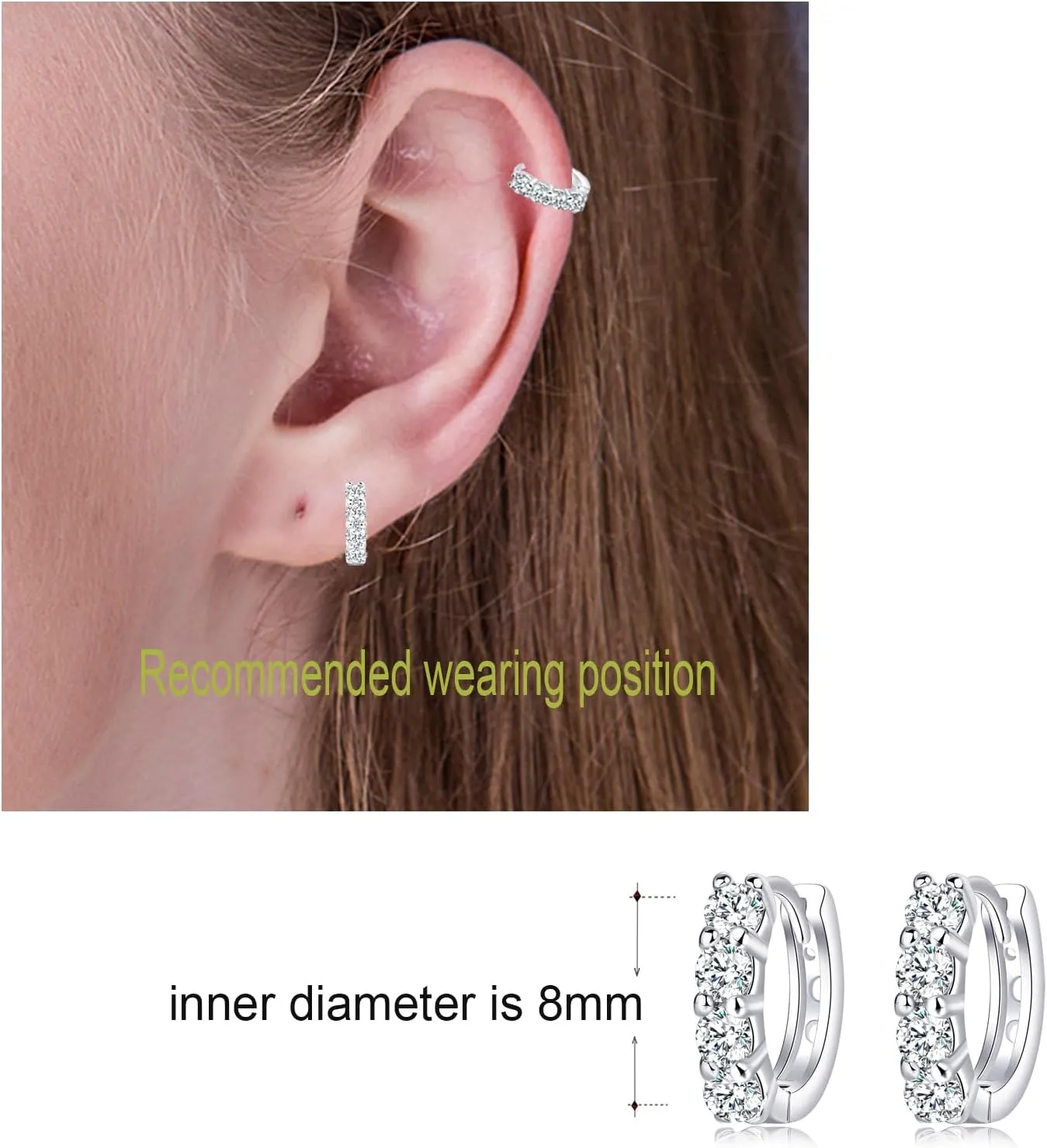 Moissanite Hoop Earrings, Huggie Hoops Sterling Silver Hoops Earrings for Women