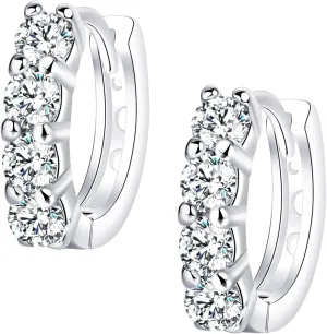 Moissanite Hoop Earrings, Huggie Hoops Sterling Silver Hoops Earrings for Women