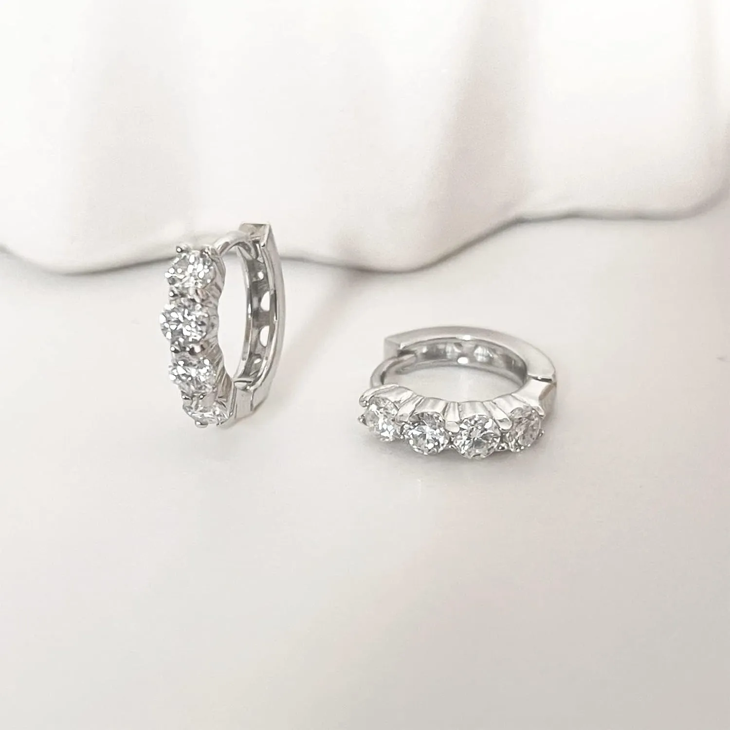 Moissanite Hoop Earrings, Huggie Hoops Sterling Silver Hoops Earrings for Women