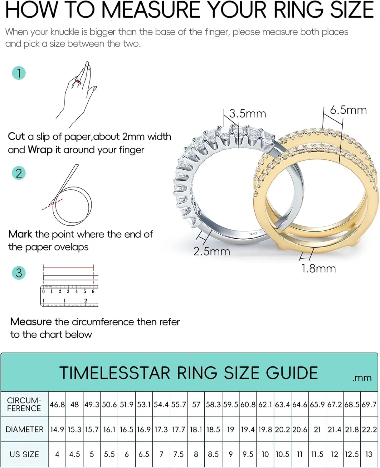 Moissanite Ring Sets for Women Band Stackable D Color VVS1 Clarity 3EX Cut S925 Sterling Silver 14K Gold Plated Non Tarnish Easily