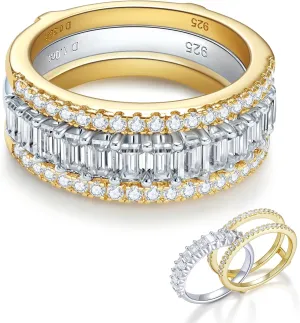 Moissanite Ring Sets for Women Band Stackable D Color VVS1 Clarity 3EX Cut S925 Sterling Silver 14K Gold Plated Non Tarnish Easily