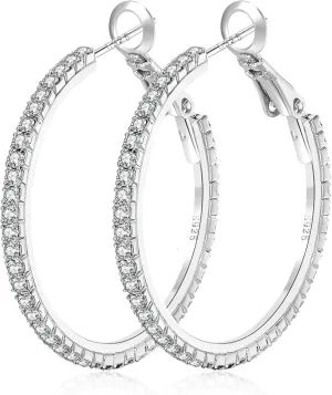 MOROTOLE 14K Gold Rhinestone Hoop Earrings - Fashion Thin Big Hoops, Hypoallergenic, 20/30/40/50/60/70mm
