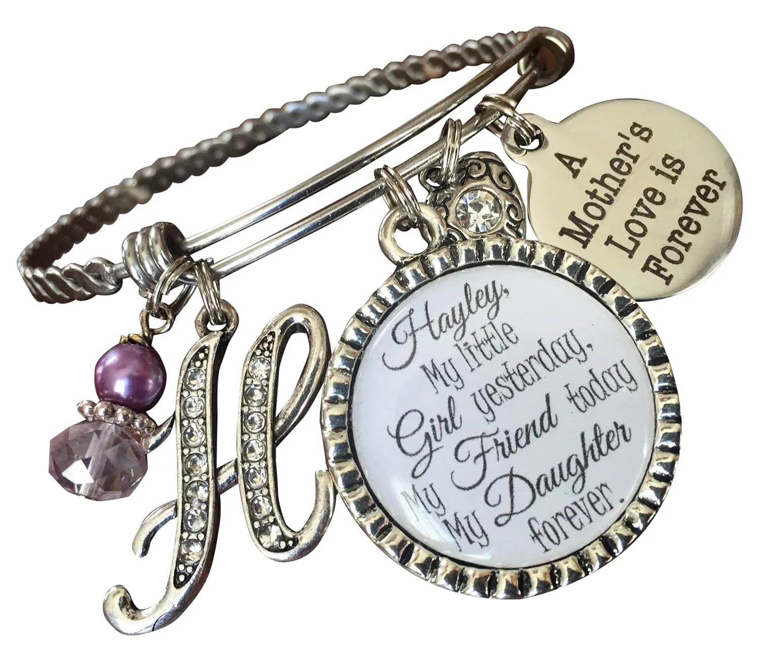 Mother daughter jewelry, mother daughter bracelet, PERSONALIZED gift, BANGLES, charm bangle bracelet, daughter birthday gift, Bride charm bracelets, bracelet from mom to daughter
