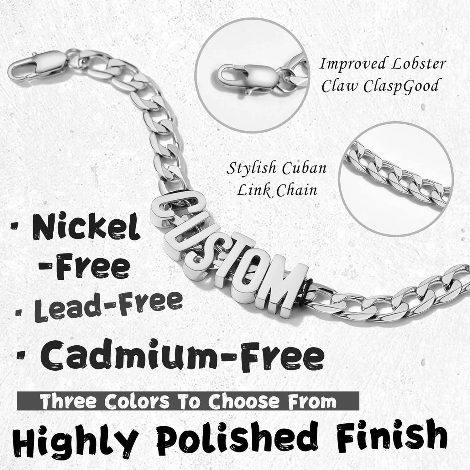 MOTICIUS Personalized Name Bracelet Custom Mens Bracelet Stainless Steel Cuban Link Chain for Men Father Customized Bracelet Hip Hop Jewelry Gifts for Anniversary Birthday Fathers Day Graduation