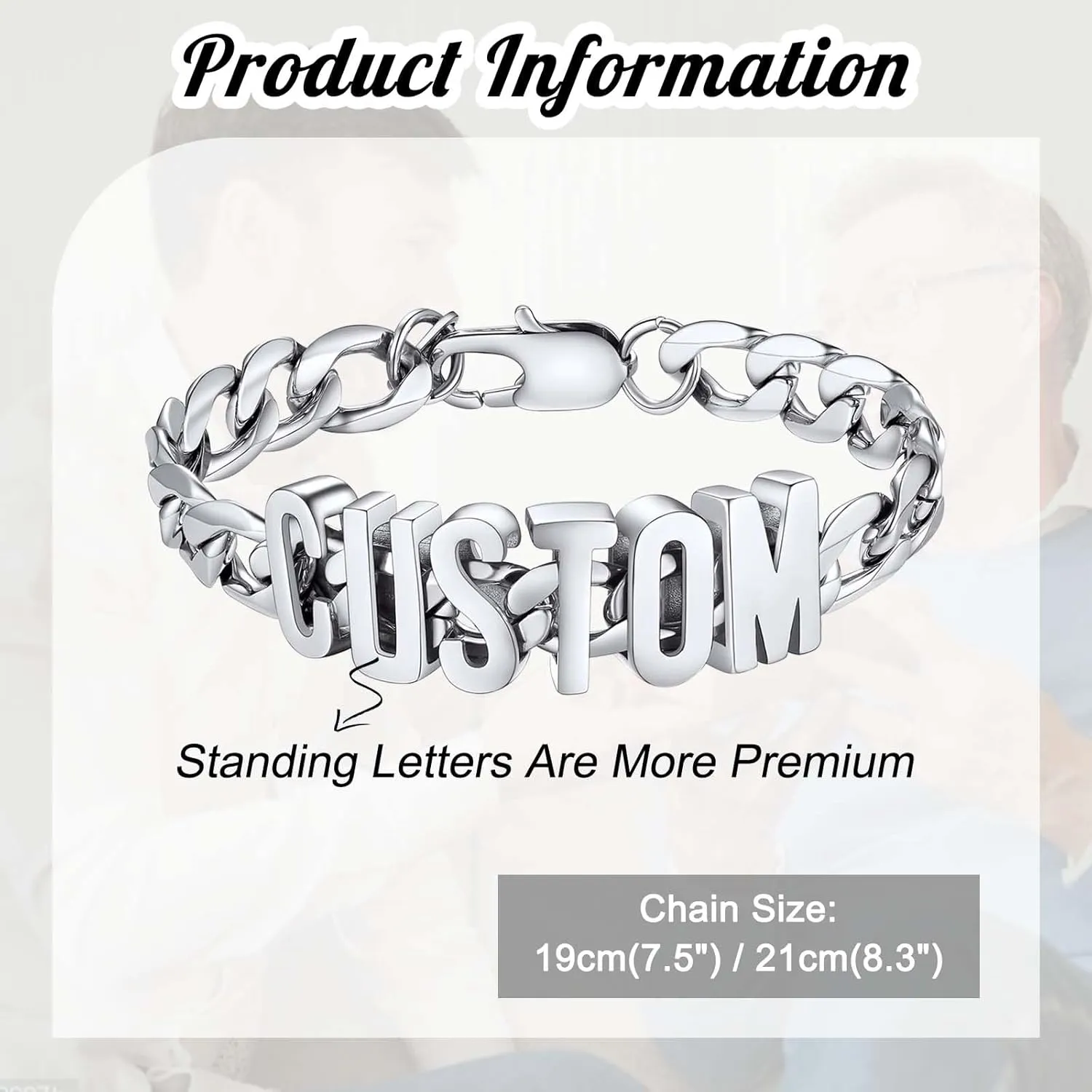 MOTICIUS Personalized Name Bracelet Custom Mens Bracelet Stainless Steel Cuban Link Chain for Men Father Customized Bracelet Hip Hop Jewelry Gifts for Anniversary Birthday Fathers Day Graduation