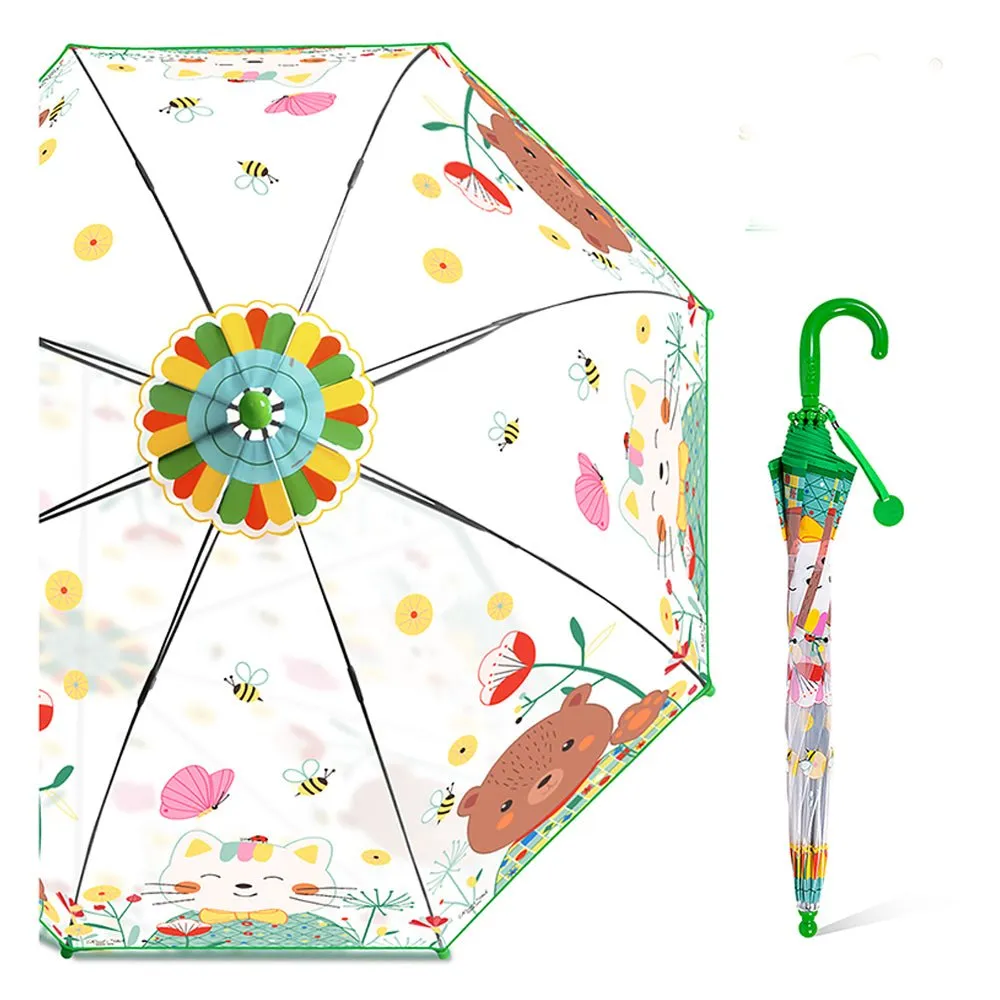 Mr.Bowtie Bunny Transparent Style Green Umbrella for Kids