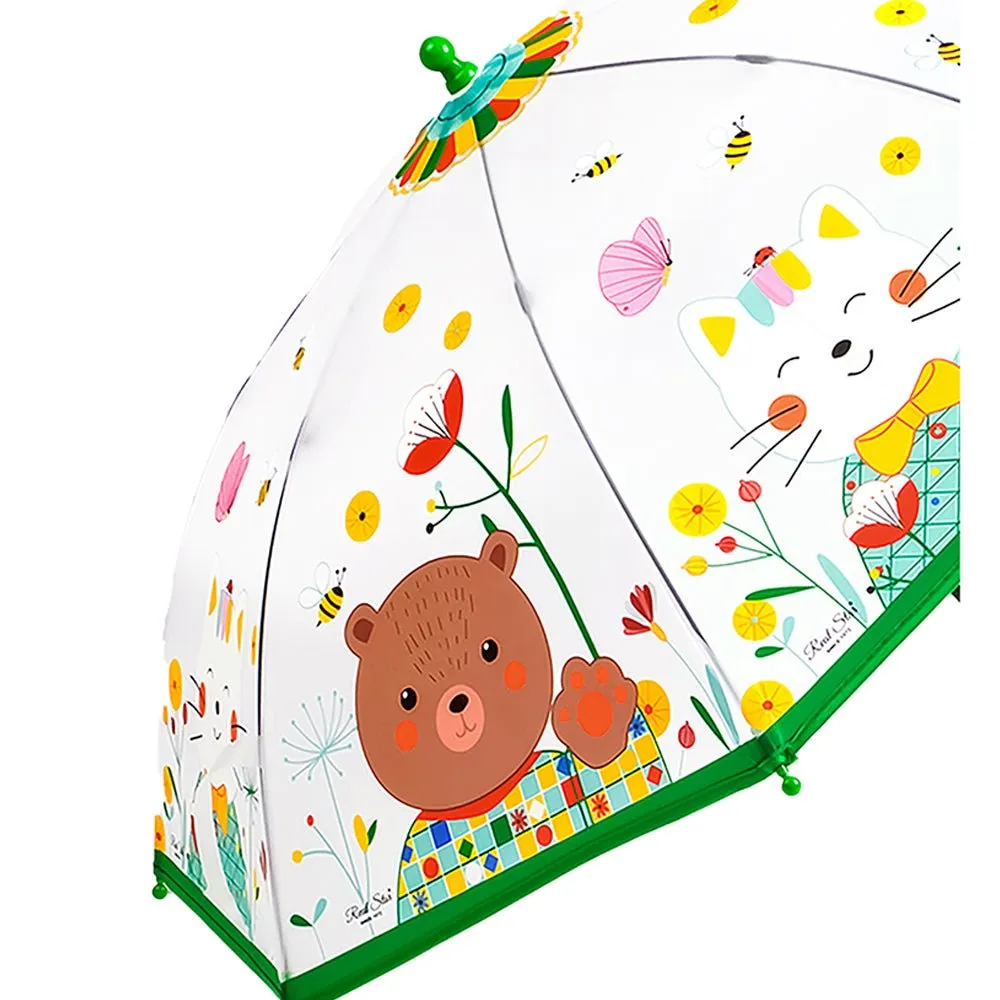 Mr.Bowtie Bunny Transparent Style Green Umbrella for Kids