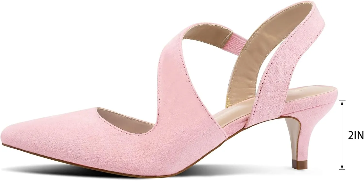 mysoft Women's Dress Shoes Low Heels 2 inch Kitten Pumps Slingback Wedding Party Medium/Wide Width Shoes