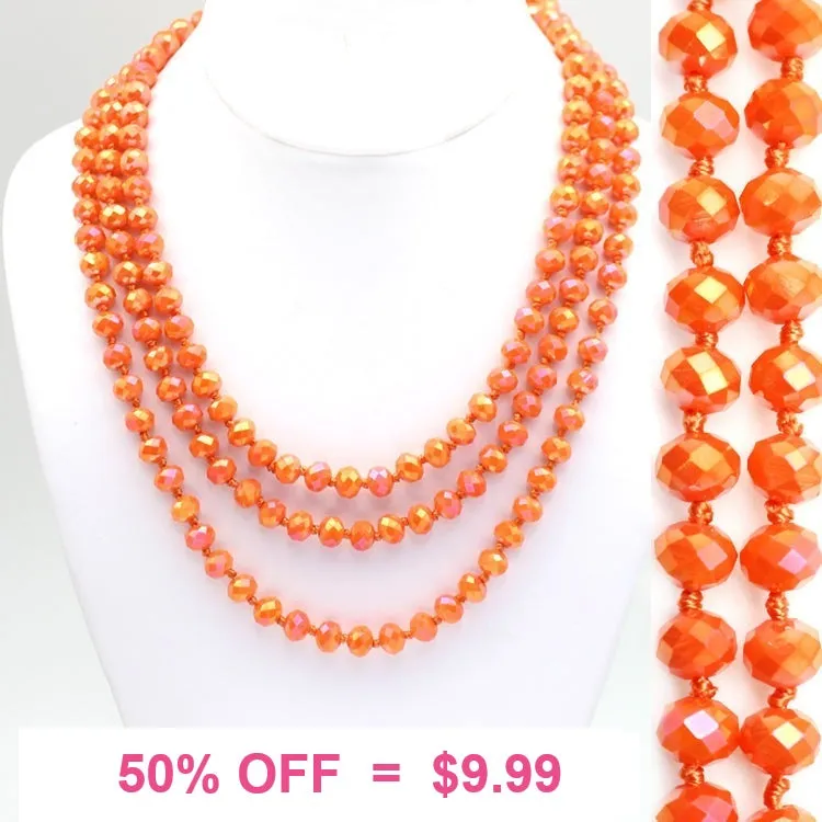 Neon Orange Crystal 60" Layering Necklace