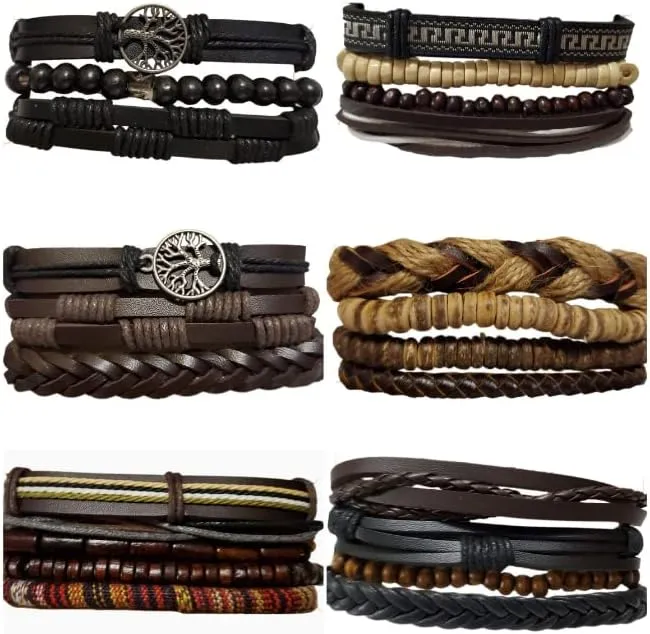 Novarena 1-24 Pcs Adjustable Length African Bracelets and Necklaces for Men Women Beaded Bracelets Multi Layer Ethnic Tribal Traditional