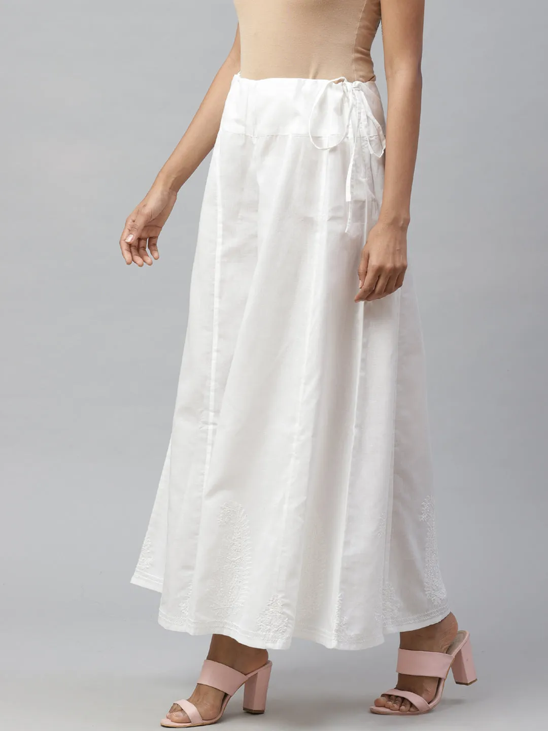 Off White Flared Chikankari Palazzo