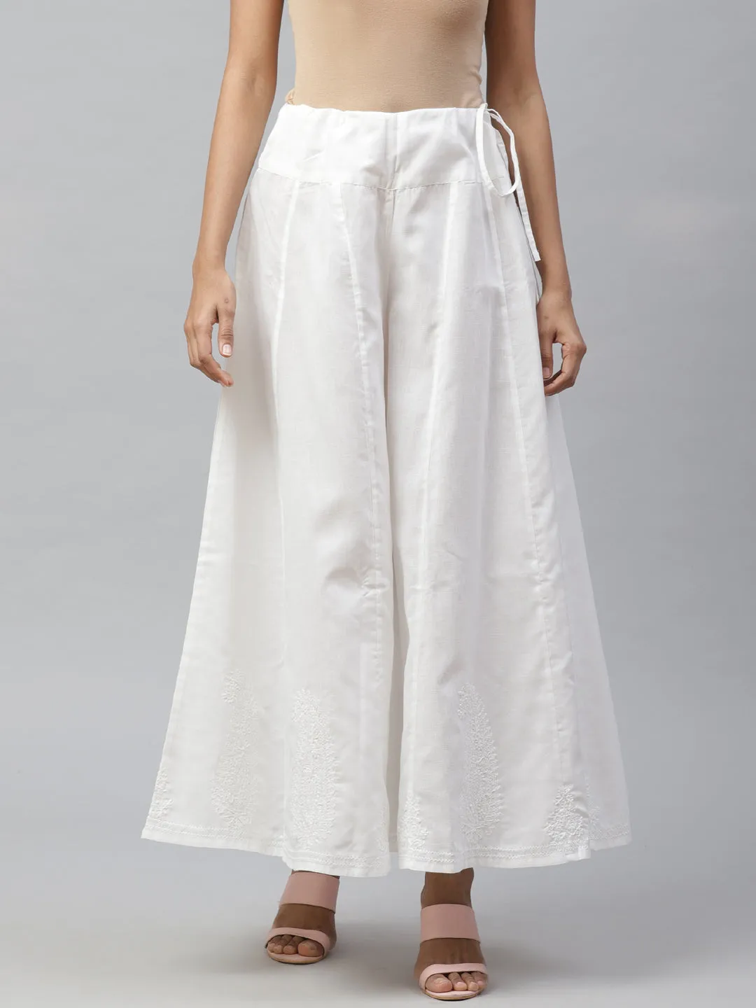 Off White Flared Chikankari Palazzo