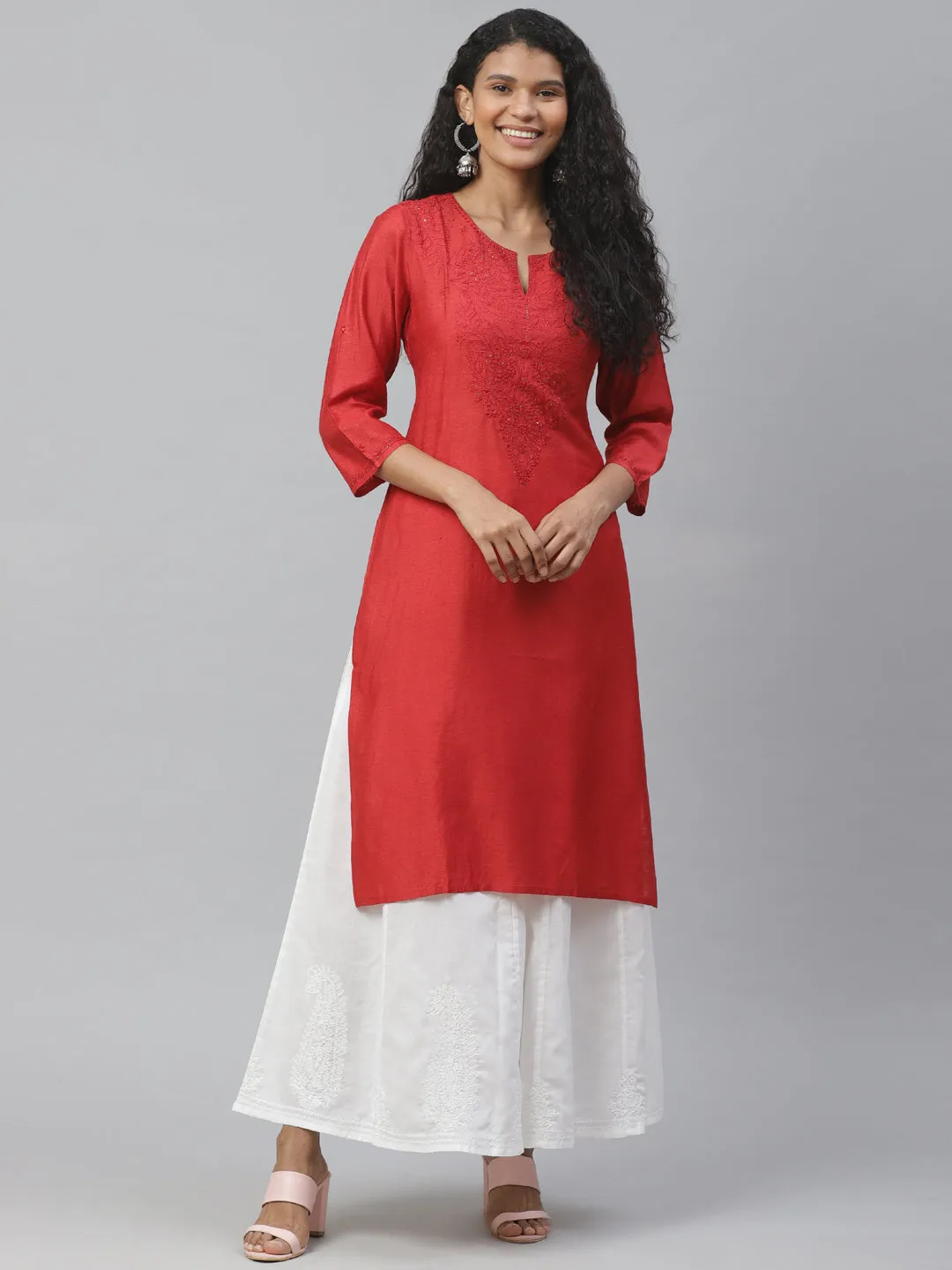 Off White Flared Chikankari Palazzo
