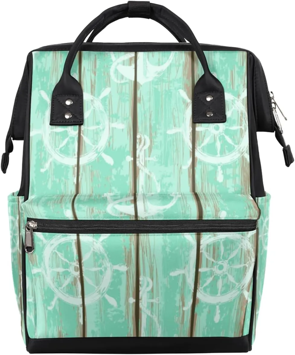 Old Boards Anchors Rudder Diaper Bag Tote Large Capacity Waterproof with Adjustable Shoulder Strap and Pram Straps Mommy Bag for Hospital Beach Weekender Travel