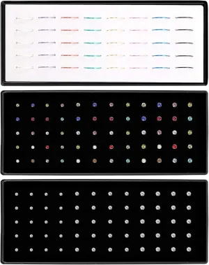 OMAIGAR Nose Rings Studs, 60pcs Straight or L-Shaped or Screw Nose Studs for Women Men, Surgical Stainless Steel Hypoallergenic Nose Piercing Jewelry 1.5/2/2.5mm Size Rhinestone and Ideal Gift