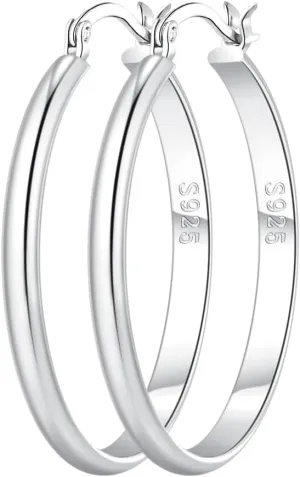 OOOPEL 3mm Wide Large Gold/Silver Hoop Earrings Sterling Silver Hoop Earrings For Women Big Gold Hoops Hypoallergenic 925 Sterling Sliver Earrings Hoops 30/40/50/60mm