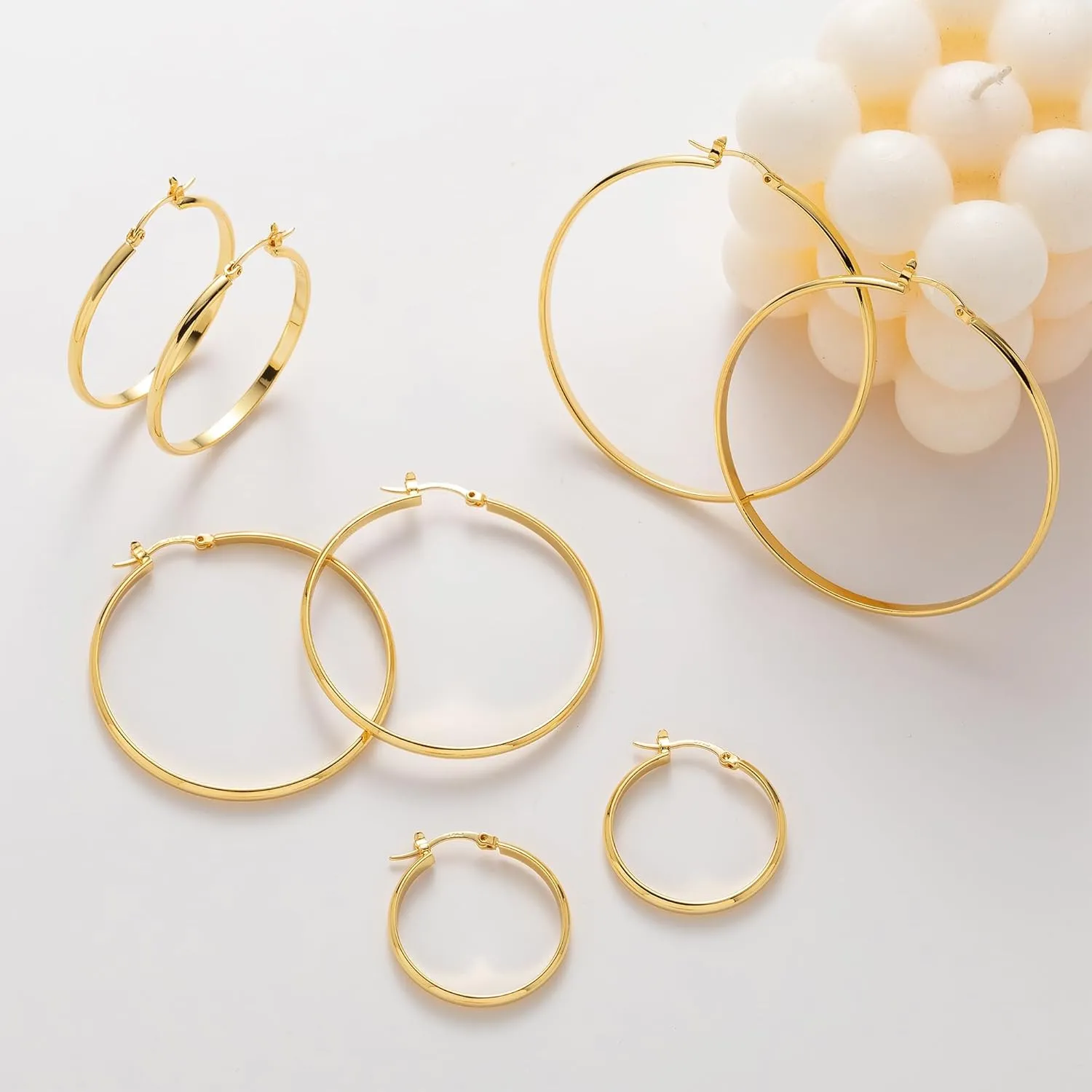 OOOPEL 3mm Wide Large Hoop Earrings for Women Hypoallergenic 925 Sterling Silver Post Gold Earrings Lightweight Silver Hoop Earrings Oversize Big Gold Hoops 30/40/50/60MM