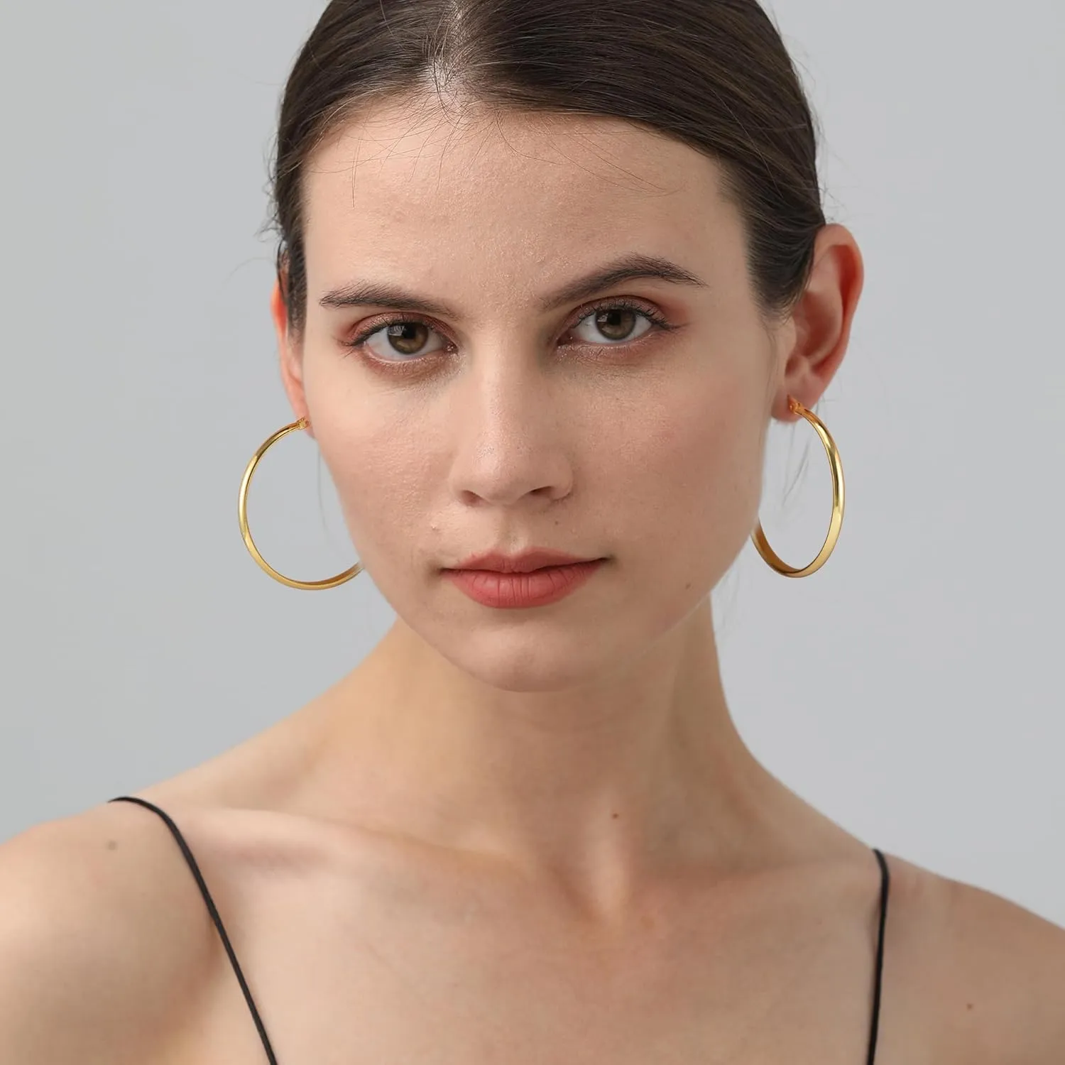 OOOPEL 3mm Wide Large Hoop Earrings for Women Hypoallergenic 925 Sterling Silver Post Gold Earrings Lightweight Silver Hoop Earrings Oversize Big Gold Hoops 30/40/50/60MM