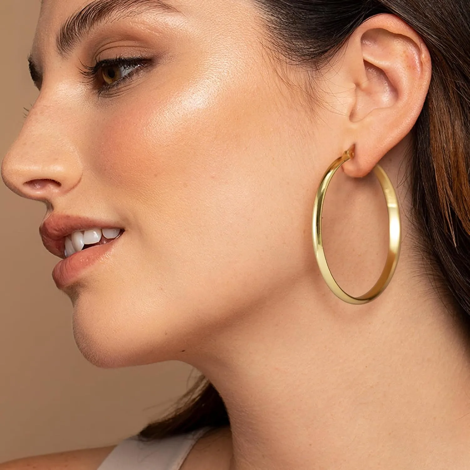 OOOPEL 3mm Wide Large Hoop Earrings for Women Hypoallergenic 925 Sterling Silver Post Gold Earrings Lightweight Silver Hoop Earrings Oversize Big Gold Hoops 30/40/50/60MM