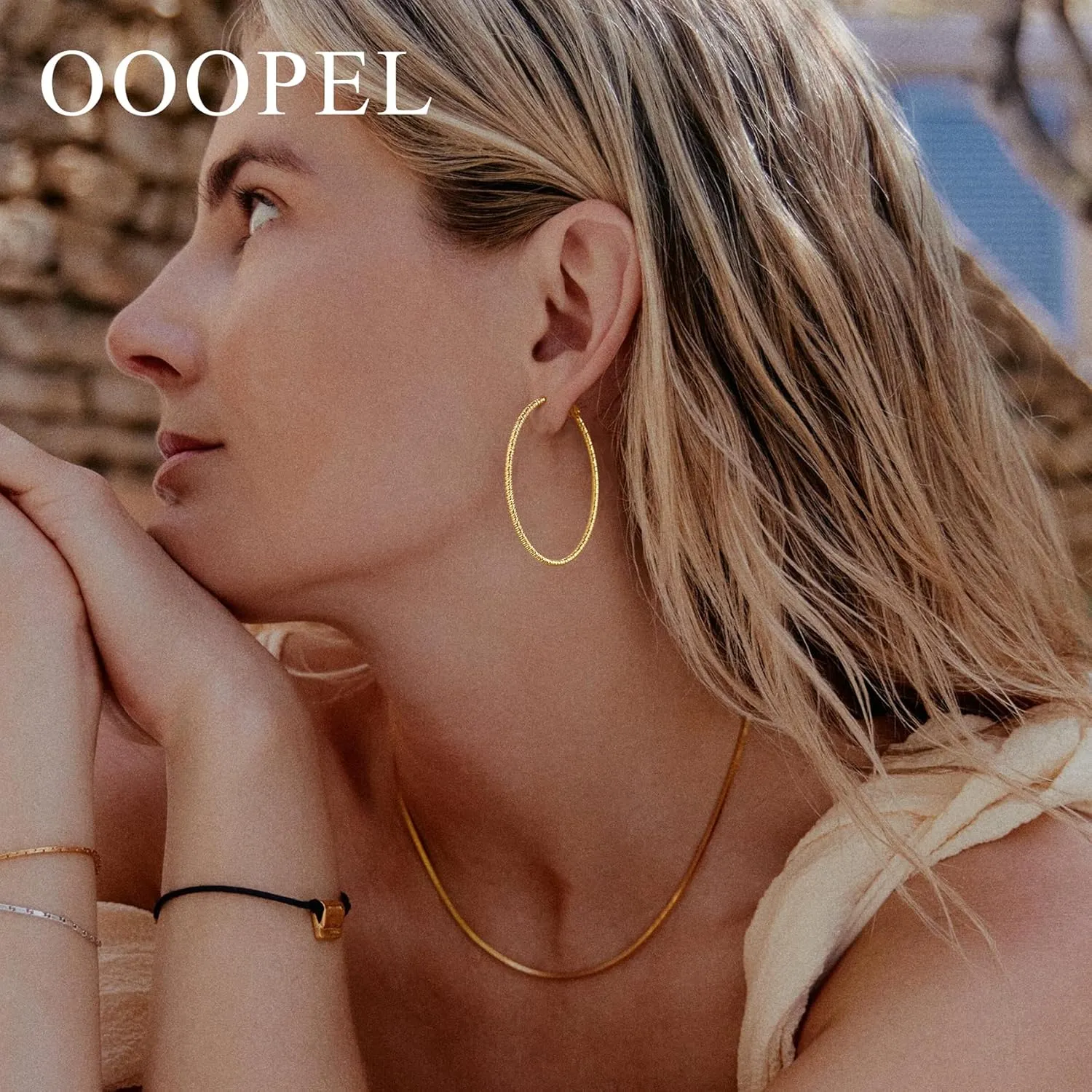 OOOPEL Gold Hoops Earrings for Women, 14k Real Gold Plated Big Earring Hoops Lightweight Earrings Hypoallergenic Large Sterling Silver Hoop Earring for Women 30MM 40MM 50MM 60MM