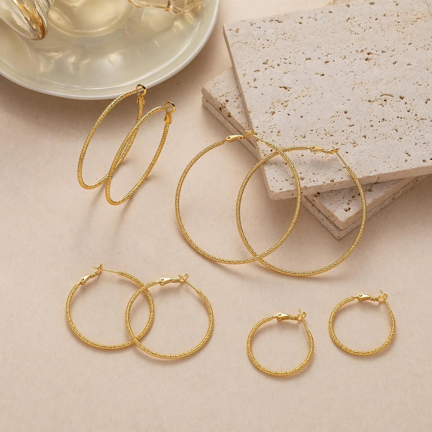 OOOPEL Gold Hoops Earrings for Women, 14k Real Gold Plated Big Earring Hoops Lightweight Earrings Hypoallergenic Large Sterling Silver Hoop Earring for Women 30MM 40MM 50MM 60MM