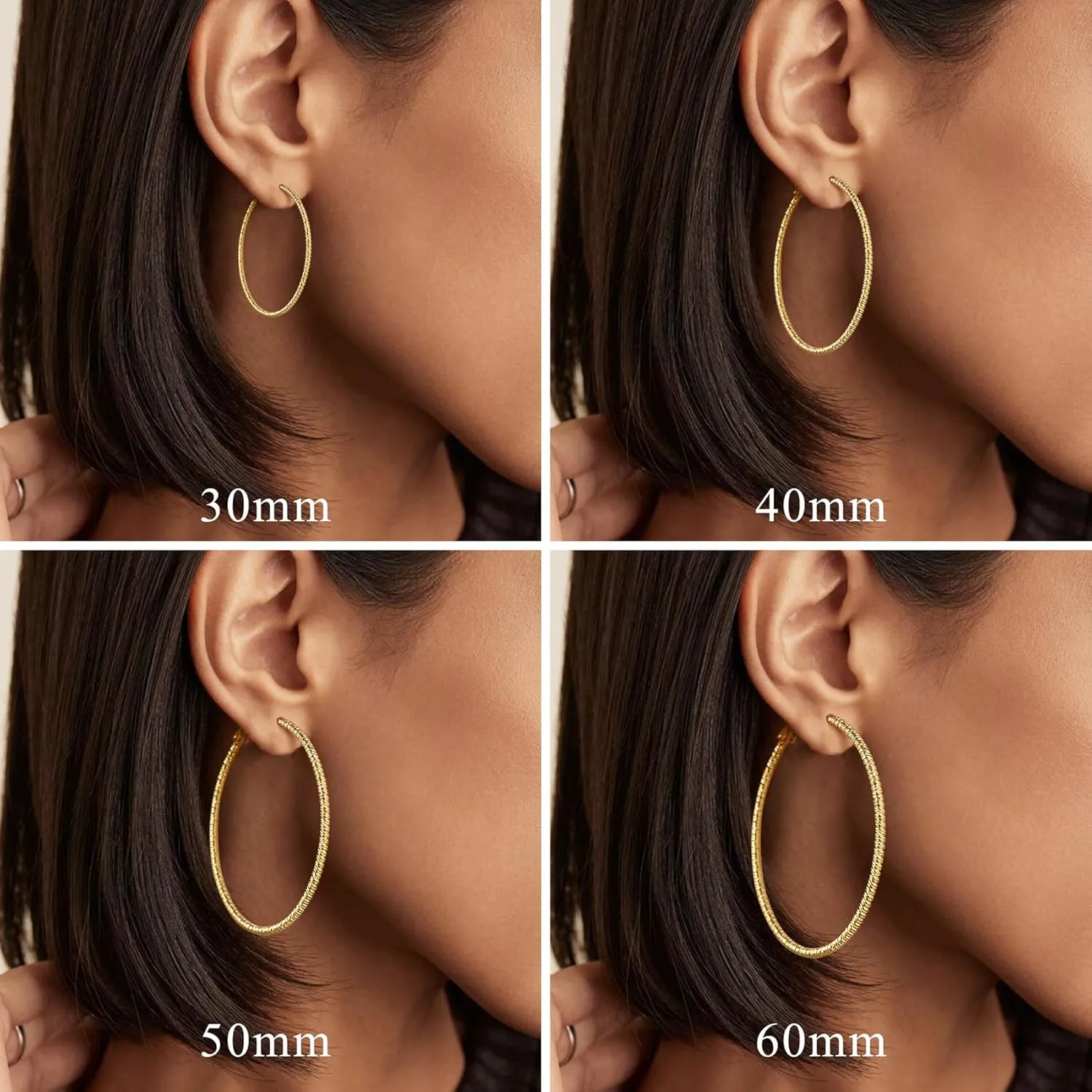 OOOPEL Gold Hoops Earrings for Women, 14k Real Gold Plated Big Earring Hoops Lightweight Earrings Hypoallergenic Large Sterling Silver Hoop Earring for Women 30MM 40MM 50MM 60MM