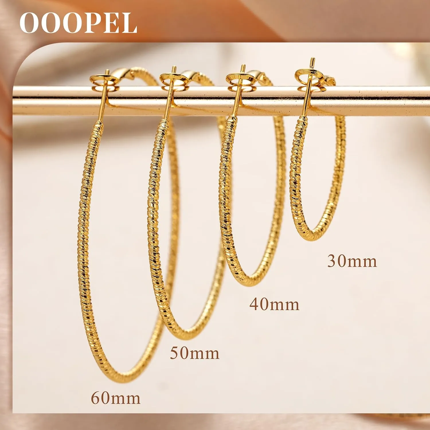 OOOPEL Gold Hoops Earrings for Women, 14k Real Gold Plated Big Earring Hoops Lightweight Earrings Hypoallergenic Large Sterling Silver Hoop Earring for Women 30MM 40MM 50MM 60MM