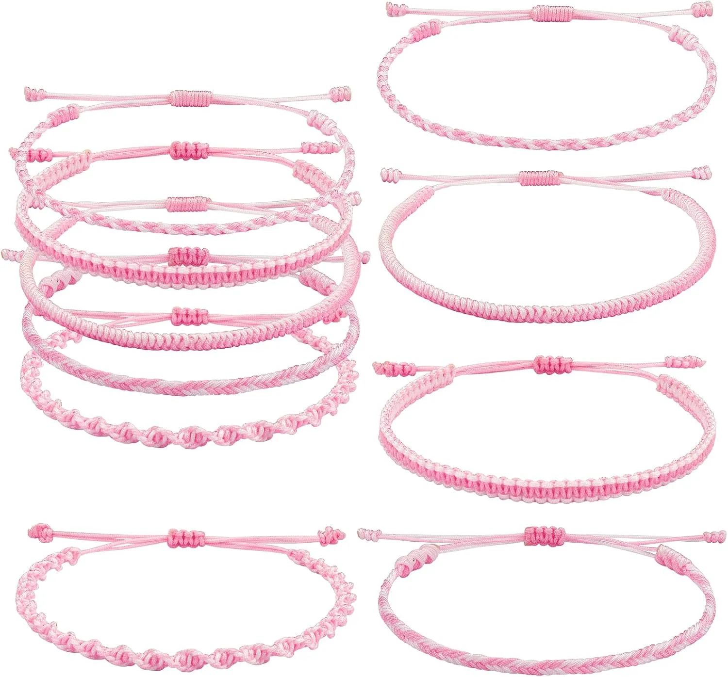 Ornaland 5 Pcs 5 Styles Nylon Thread Woven Braided Bracelets Set Handmade Braided Rope Bracelets Surfer Stretch Friendship Bracelets Adjustable Wrist Cord for Women Men, Pink