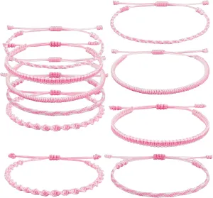Ornaland 5 Pcs 5 Styles Nylon Thread Woven Braided Bracelets Set Handmade Braided Rope Bracelets Surfer Stretch Friendship Bracelets Adjustable Wrist Cord for Women Men, Pink