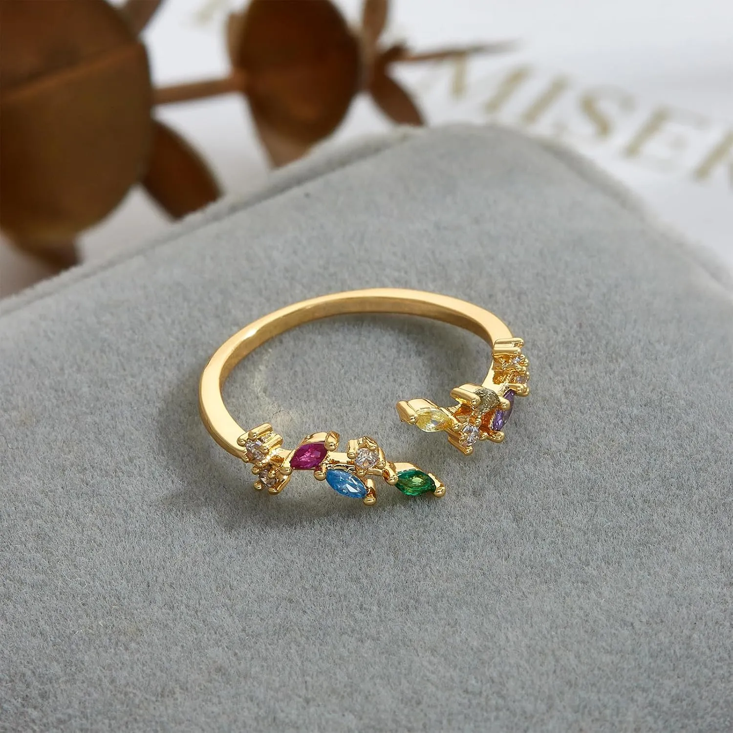 Otxas Gold Rings for Women Non Tarnish Adjustable Rings with Cubic Zirconia Thumb Rings for Women 18K Gold Plated Rings