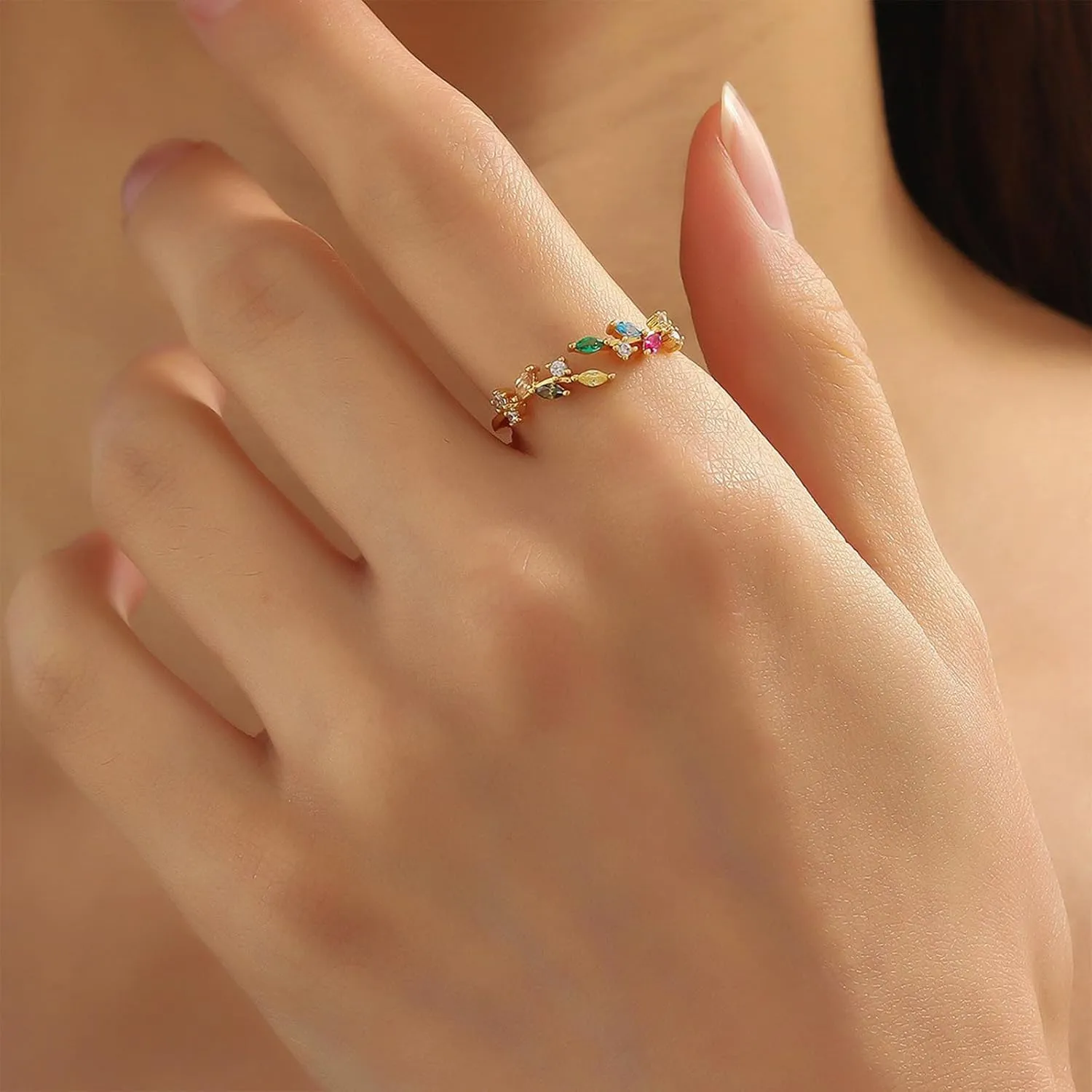 Otxas Gold Rings for Women Non Tarnish Adjustable Rings with Cubic Zirconia Thumb Rings for Women 18K Gold Plated Rings