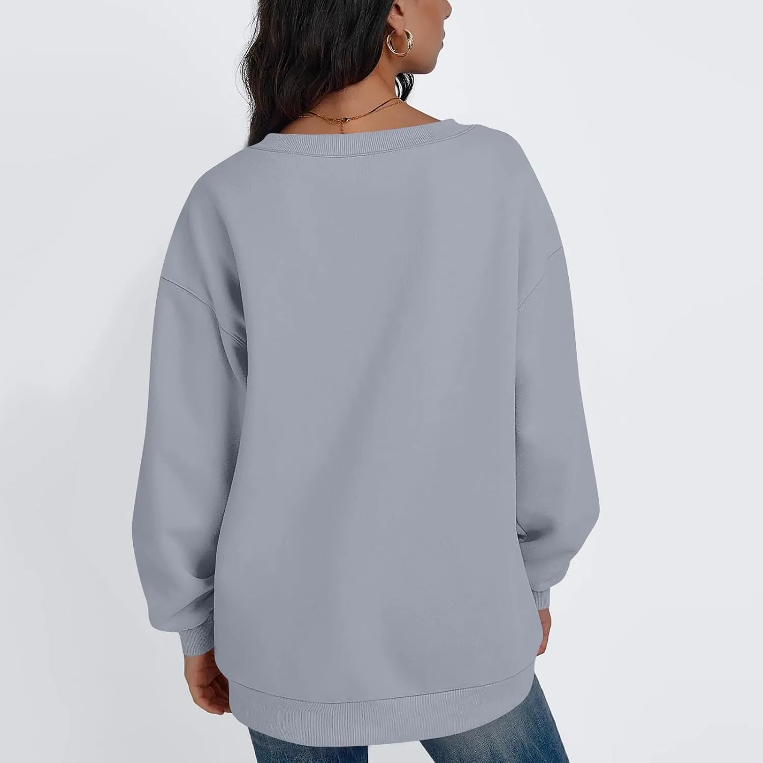 Oversized V Neck Sweatshirt Women Casual Workout Fleece Pullover Sweaters Cute Teen Long Sleeve Sweat Shirts Y2k Tops