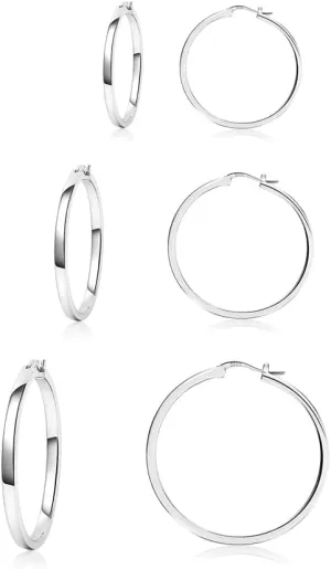 PABBEU Sterling Silver Hoop Earrings, 3 Pair Lightweight Small & Medium Silver Hoop Earrings, Hypoallergenic 20mm & 30mm
