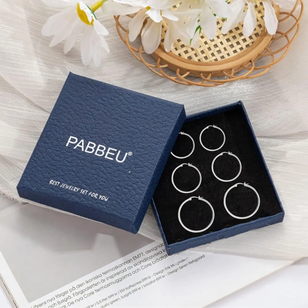 PABBEU Sterling Silver Hoop Earrings, 3 Pair Lightweight Small & Medium Silver Hoop Earrings, Hypoallergenic 20mm & 30mm