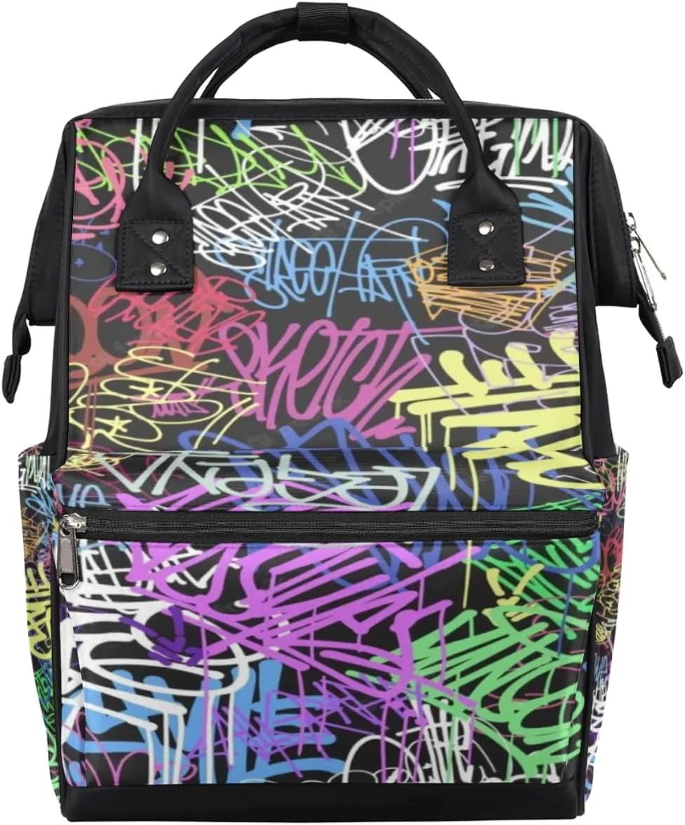 Pastels Graffiti Diaper Bag Tote Large Capacity Waterproof with Adjustable Shoulder Strap and Pram Straps Mommy Bag for Hospital Beach Weekender Travel