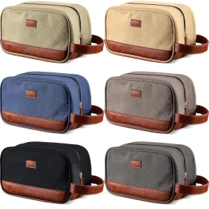 Paterr 6 Pcs Men's Toiletry Bags for Traveling Wedding Groomsmen Gifts Canvas and Leather Bathroom Shaving Bag for Groomsmen Father's Day Wedding Party Favors